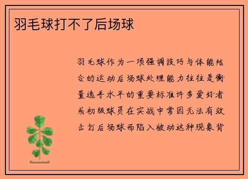 羽毛球打不了后场球