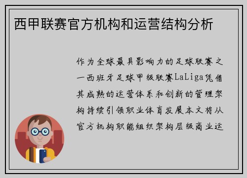 西甲联赛官方机构和运营结构分析